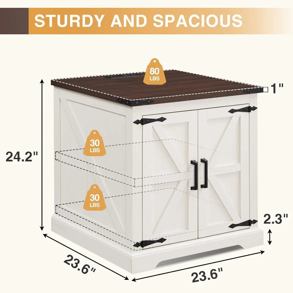 XIAOLANG Farmhouse End Table With Charging Station Set Of 2