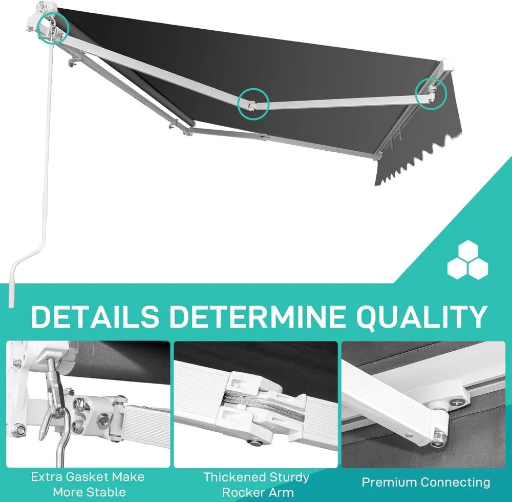 NONECN Retractable Patio Awning With Aluminum Frame UV Resistant