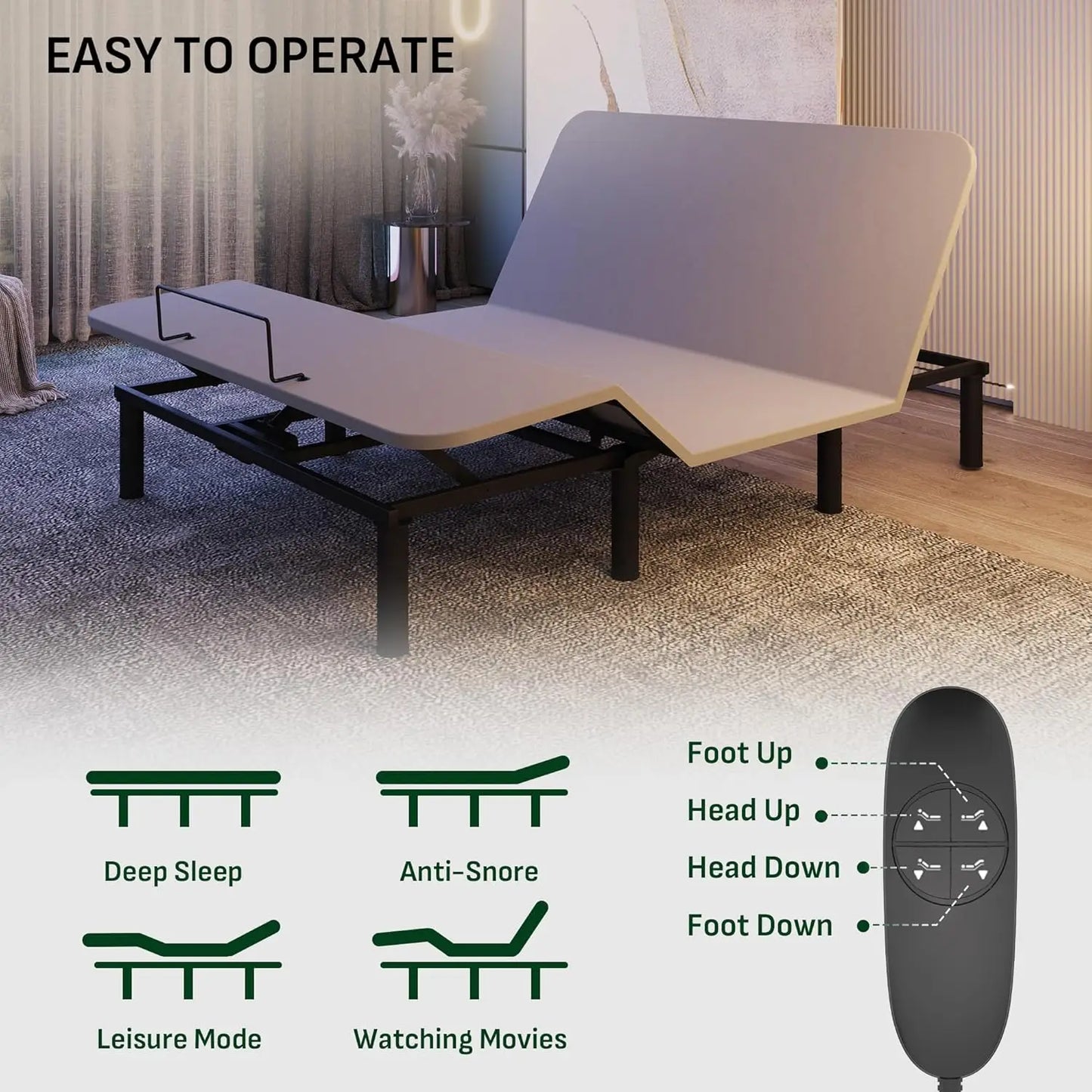 Adjustable Queen Bed Frame w/Dual Motor Remote, 6" Gel Memory Foam Mattress, Head & Foot Incline, Customized