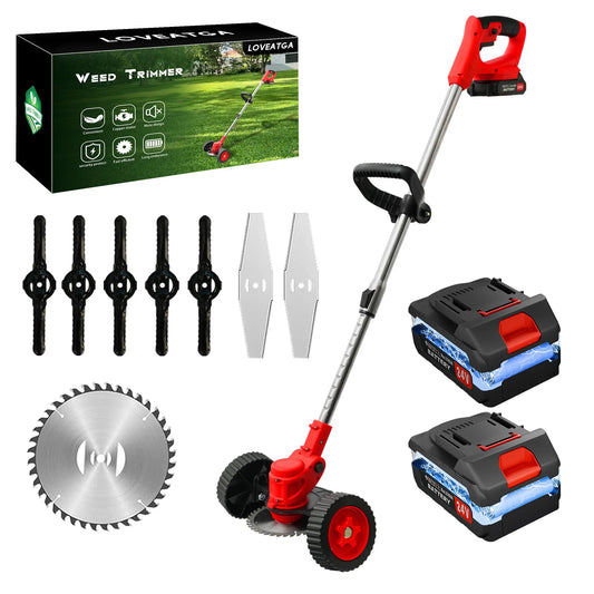 Electric 24V Weed Lawn Edger Eater 3 in 1 Cordless Grass String Weed Grass Trimmer Cutter 2 Lithium Battery1300mAh 650W for Yard