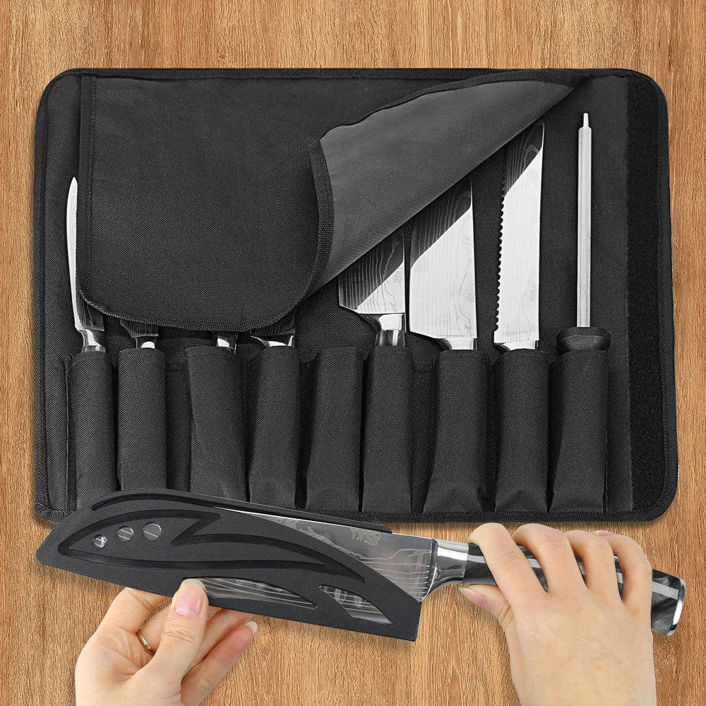 MDHAND 8 Piece Knife Set With Sharpener And Roll Bag