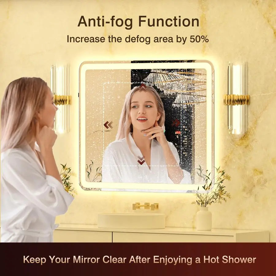 LED Bath Mirror With Front And Backlight, Dimmable And Anti-Fog