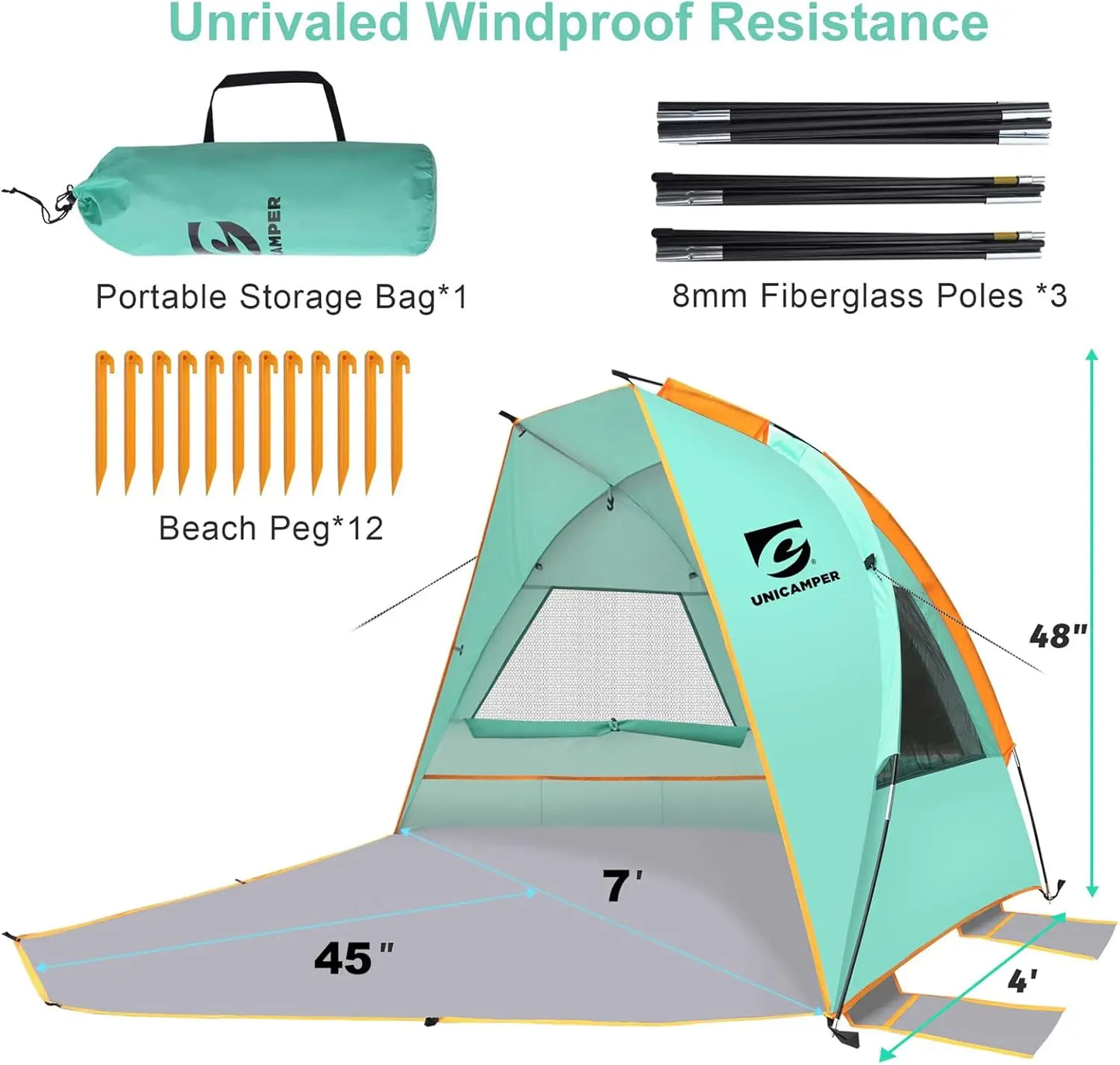 Unp Beach Tent 3 Person Sun Shelter UPF50 Mesh Windows