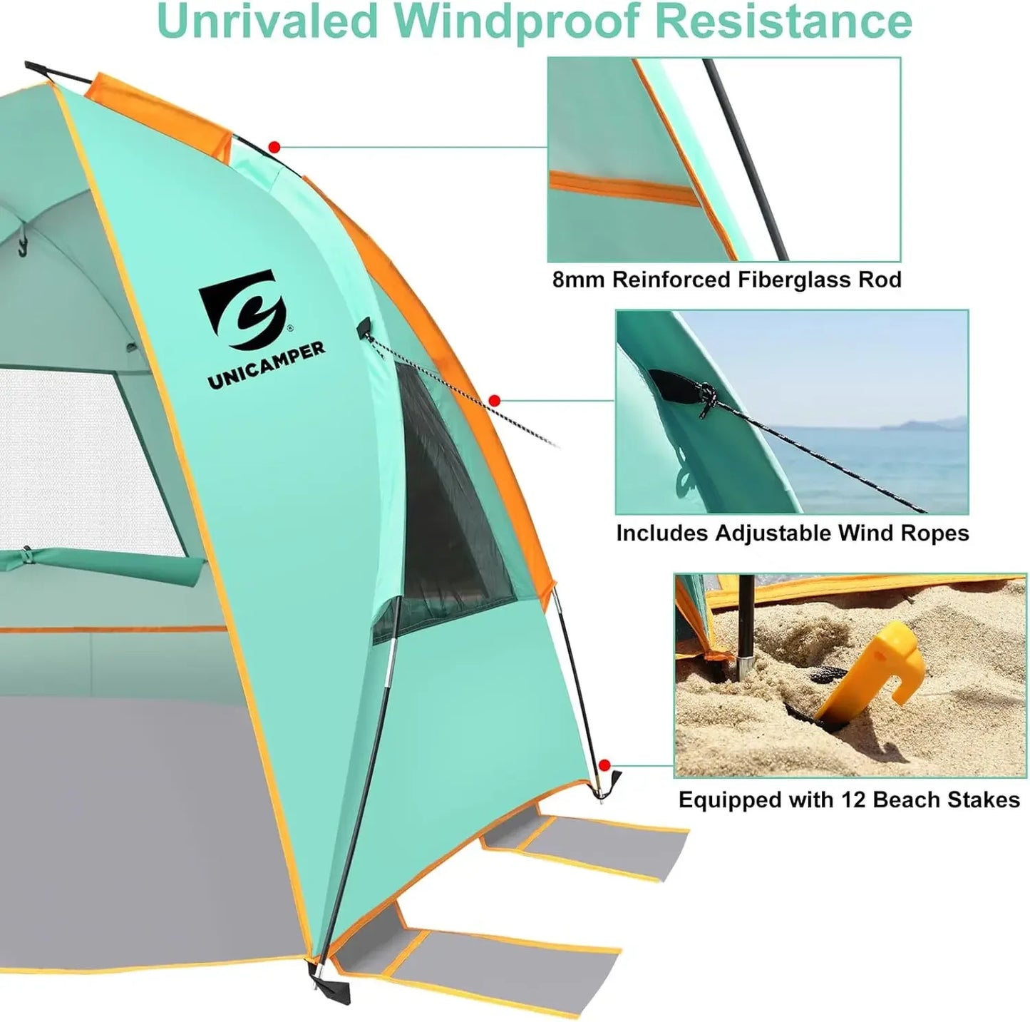 Unp Beach Tent 3 Person Sun Shelter UPF50 Mesh Windows