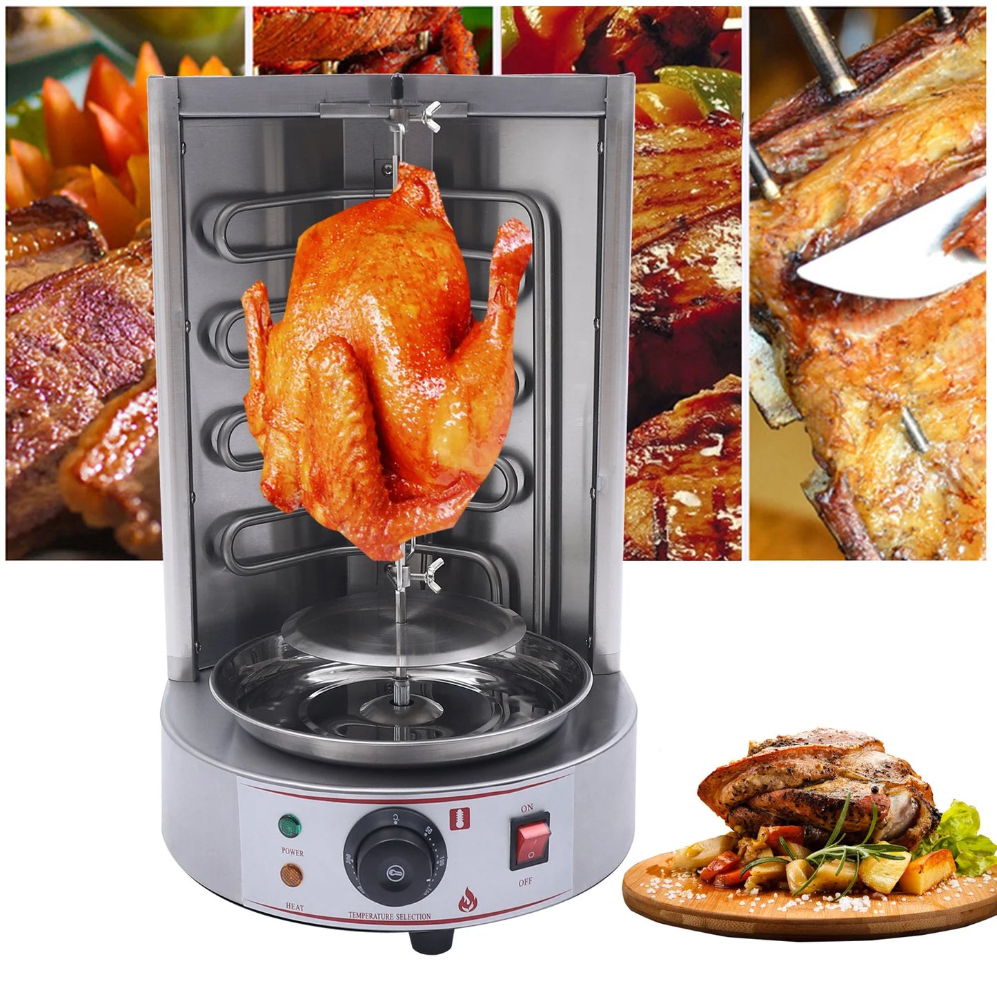 Electric Shawarma Grill Machine 3000W Vertical Kebab Grill 50-300℃ Rotisserie Oven Electric Grill Countertop Gyro Grill Barbecue