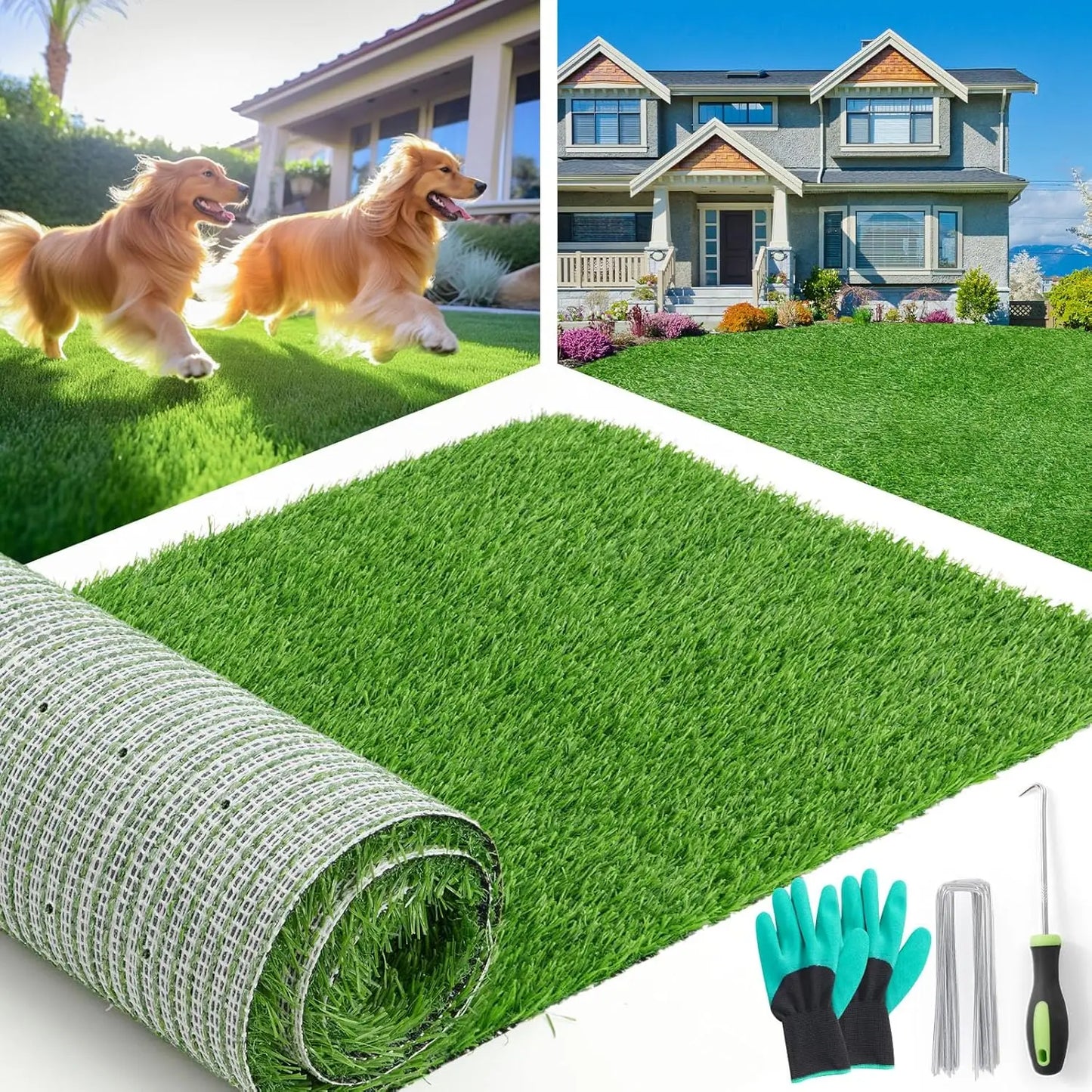 Artificial Grass Roll with Drainage Holes, Fake Turf for Dog Potty Training, Garden Balcony Patio Backyard Decoration, 4x6 Feet