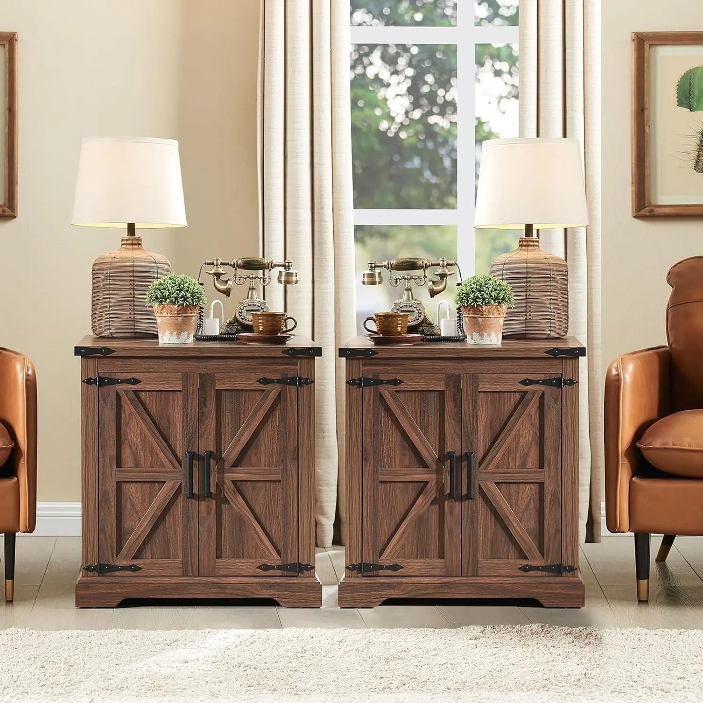 XIAOLANG Farmhouse End Table With Charging Station Set Of 2
