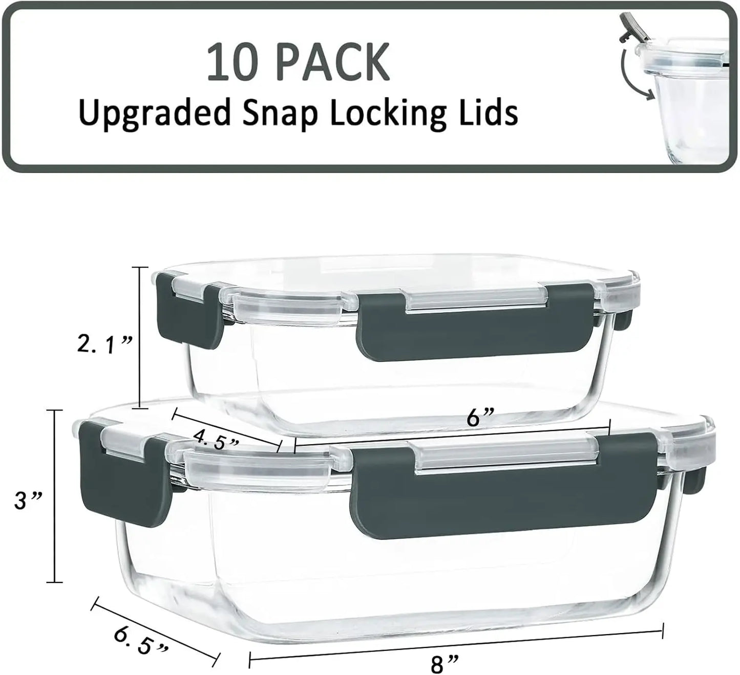Glass Meal Prep Containers With Lids Airtight Food Storage Set