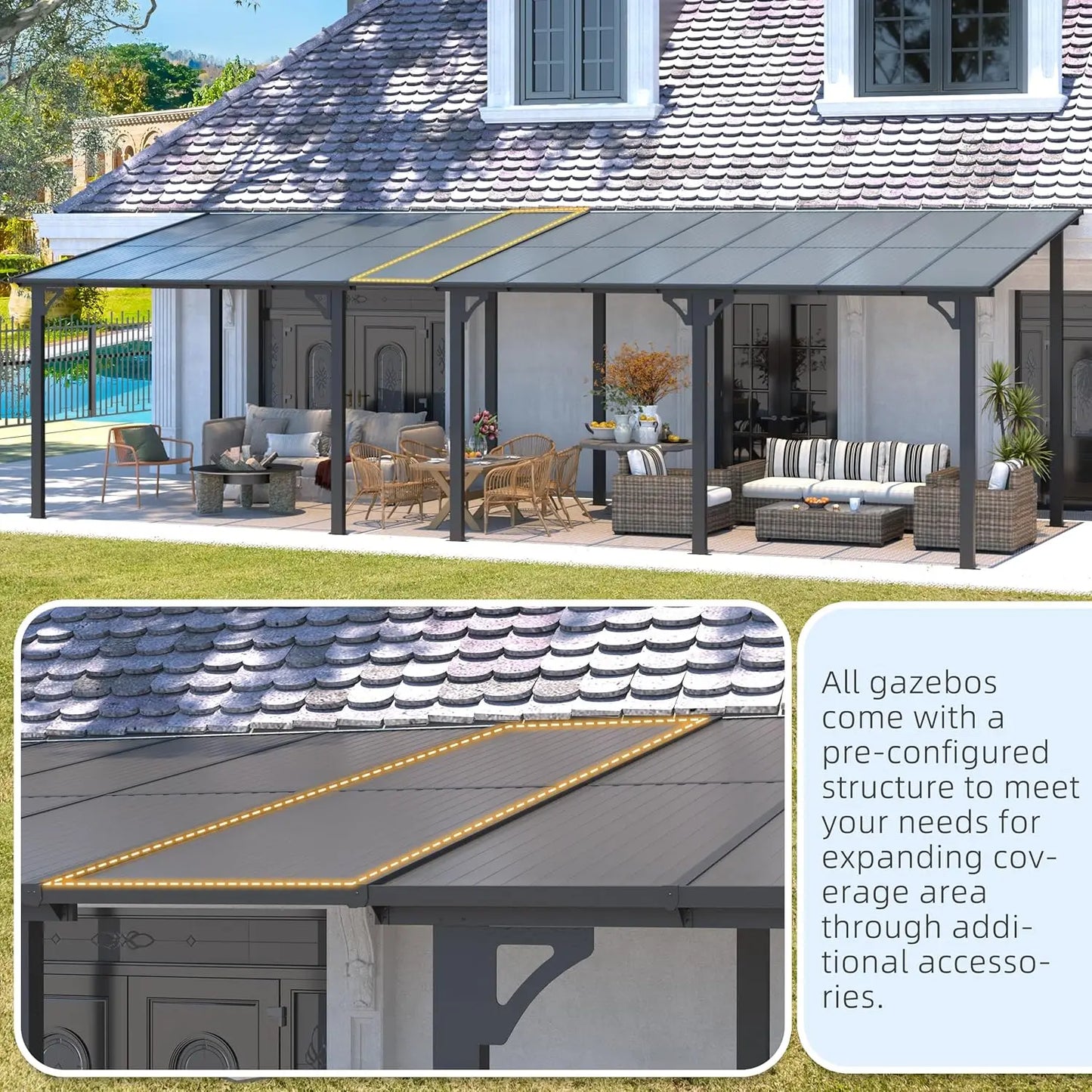 Wall Gazebo Hard Top Pergola For Outdoor Patio Deck