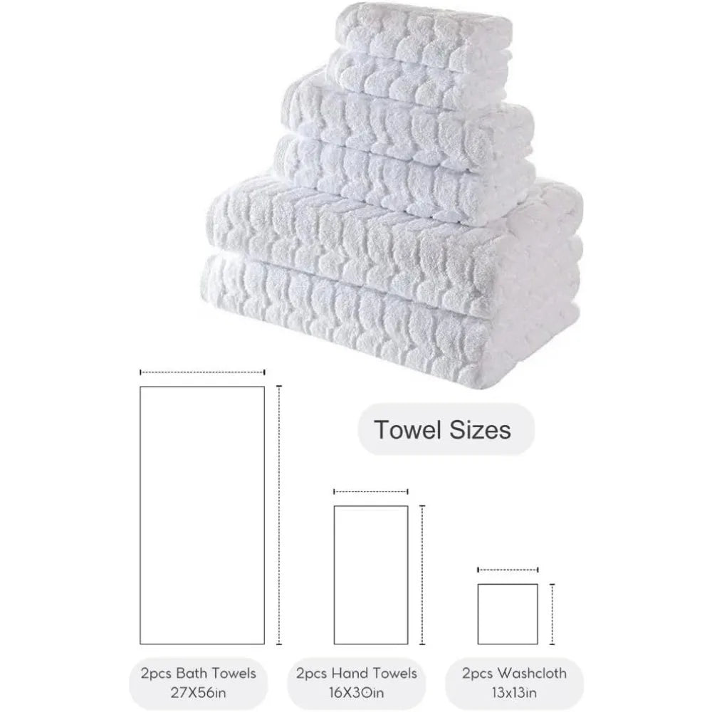 Turkish Bath Towels, Soft Plush Jacquard Luxury Bath Towels, Quick Dry Towel Set (White, 6 pcs Towel Set)