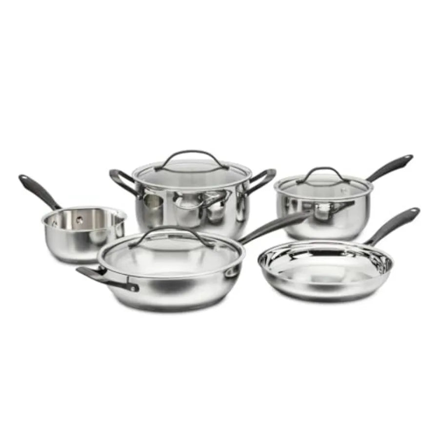 Stainless Steel Cookware Set With Brushed Titanium Finish