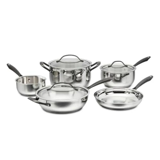 Stainless Steel Cookware Set With Brushed Titanium Finish