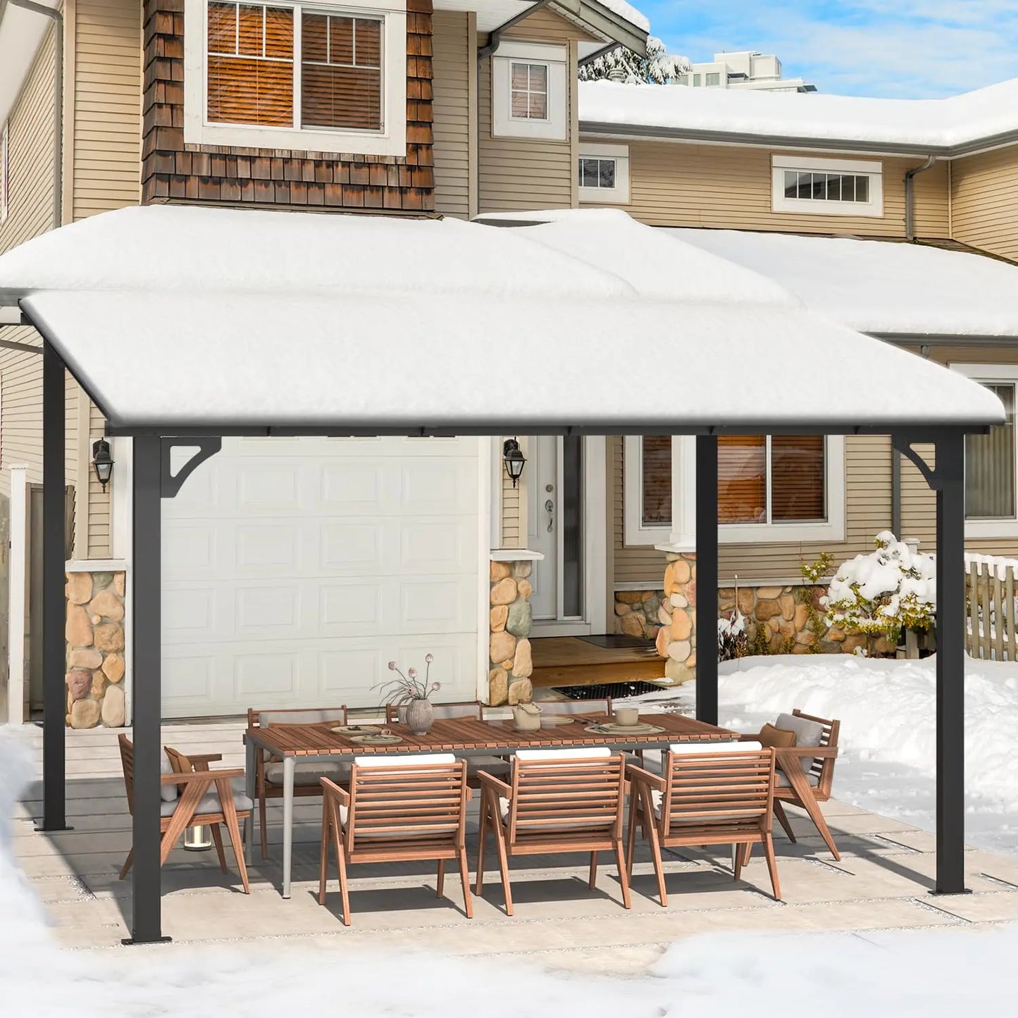 Wall Gazebo Hard Top Pergola For Outdoor Patio Deck