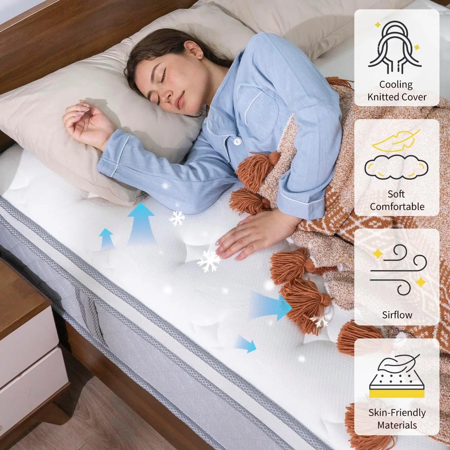 12 Inch Medium Mattress, Hybrid Cooling Gel Memory Memory Foam and Pocket Springs Bed,  Back Support Pressure Relief Breathable