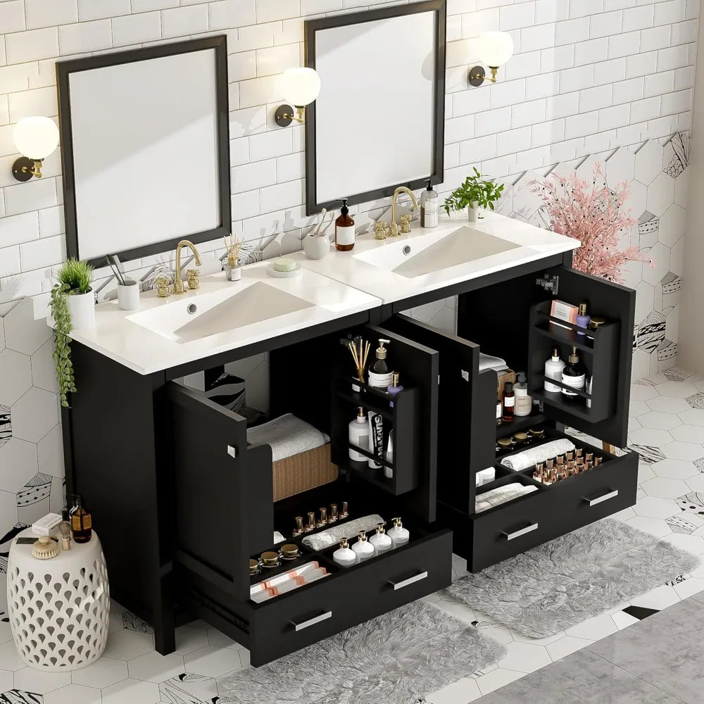 RBXC Double Sink Vanity Cabinet In Solid Wood With Drawers