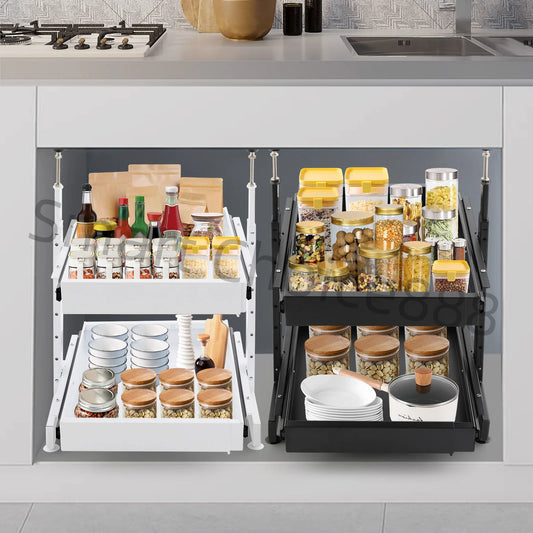 Under Sink Pull Out Pantry Organizer Multi Tier Cabinet Basket