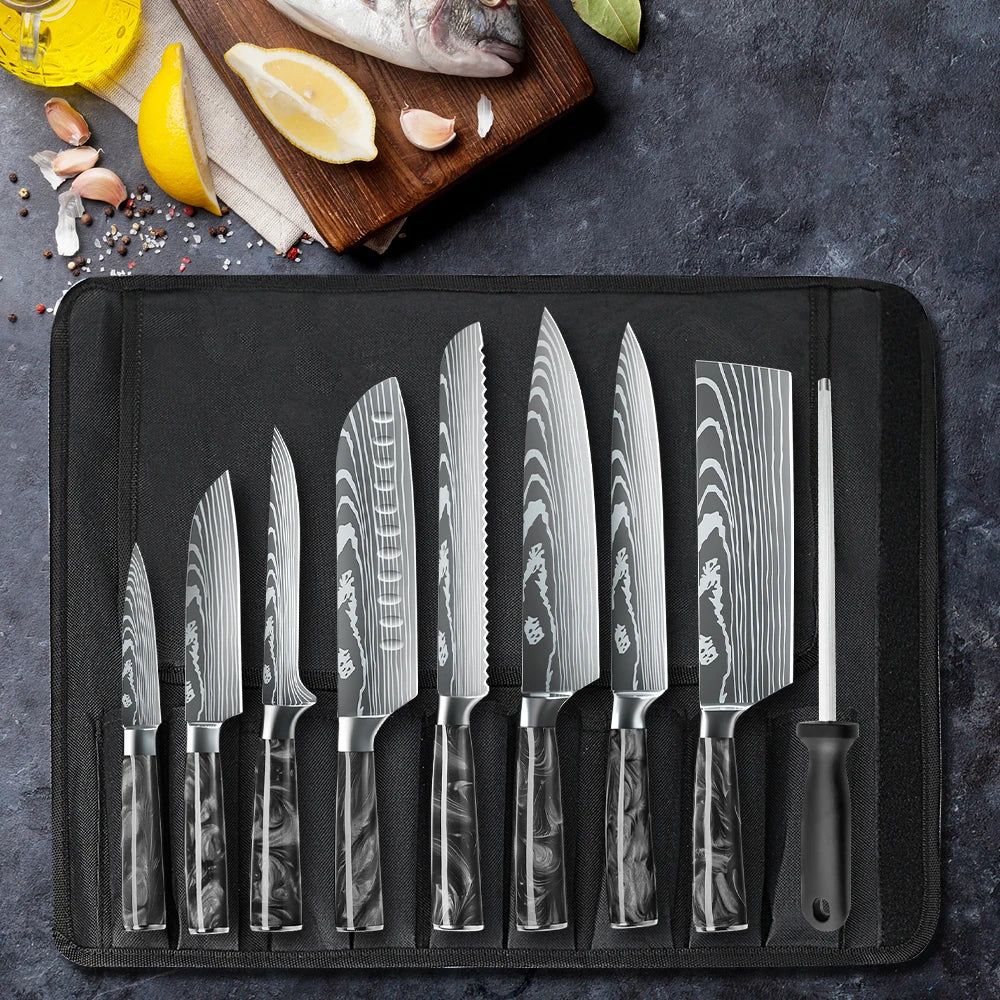 MDHAND 8 Piece Knife Set With Sharpener And Roll Bag