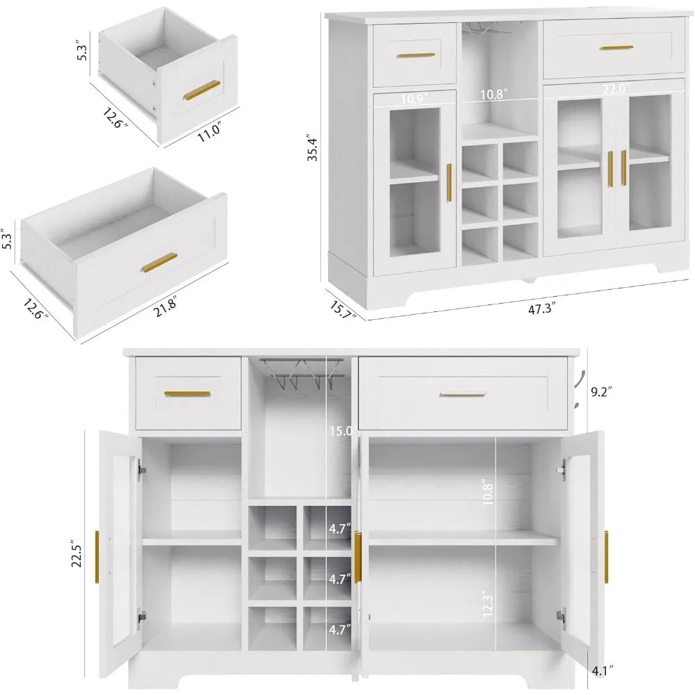 Modern Sideboard Buffet Cabinet With Wine Storage And Power Outlet