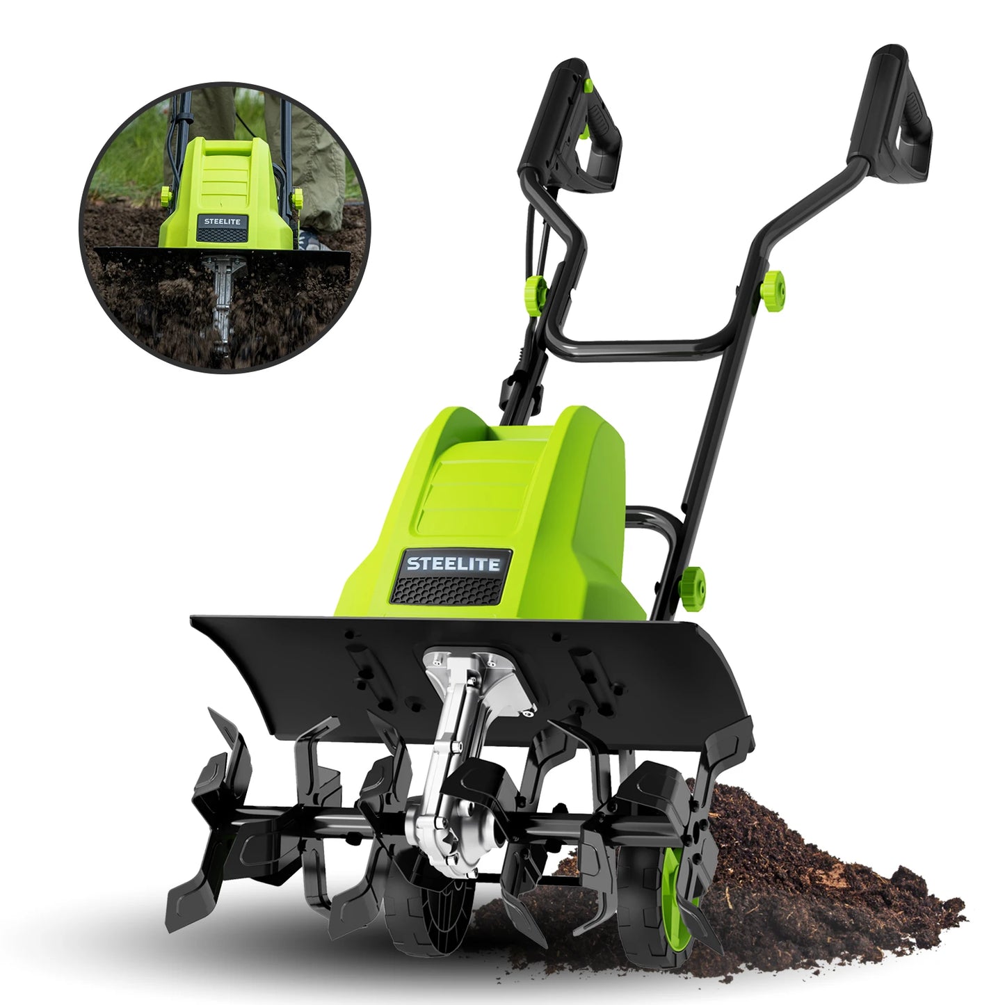 Deli 18-Inch Corded Electric Tiller, 13.5-Amp Motor for Garden Cultivating and Soil Loosening