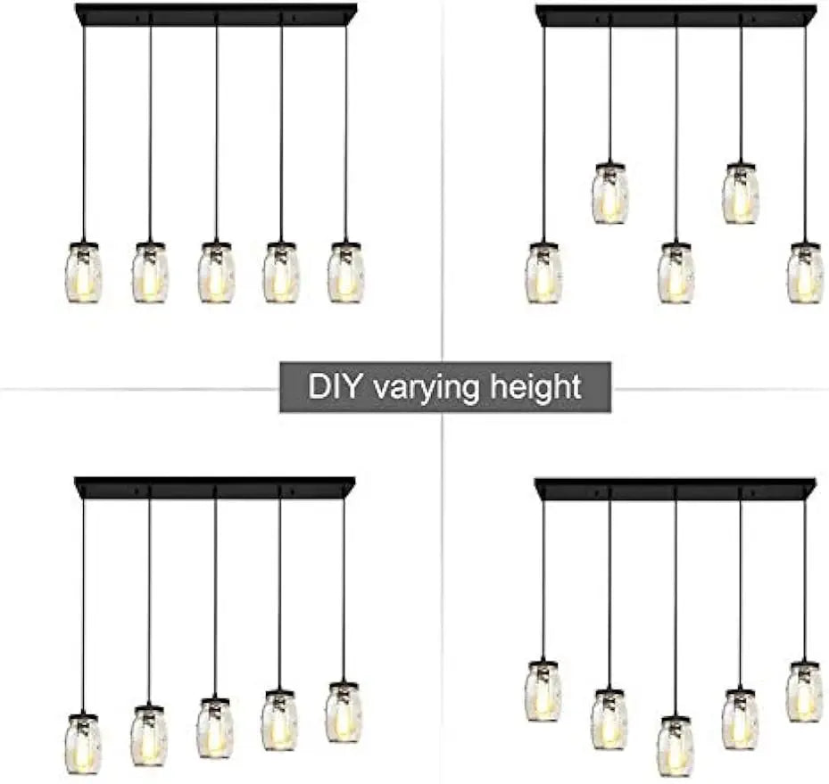 Five Light Mason Jar Chandelier Pendant Light With Glass Shades