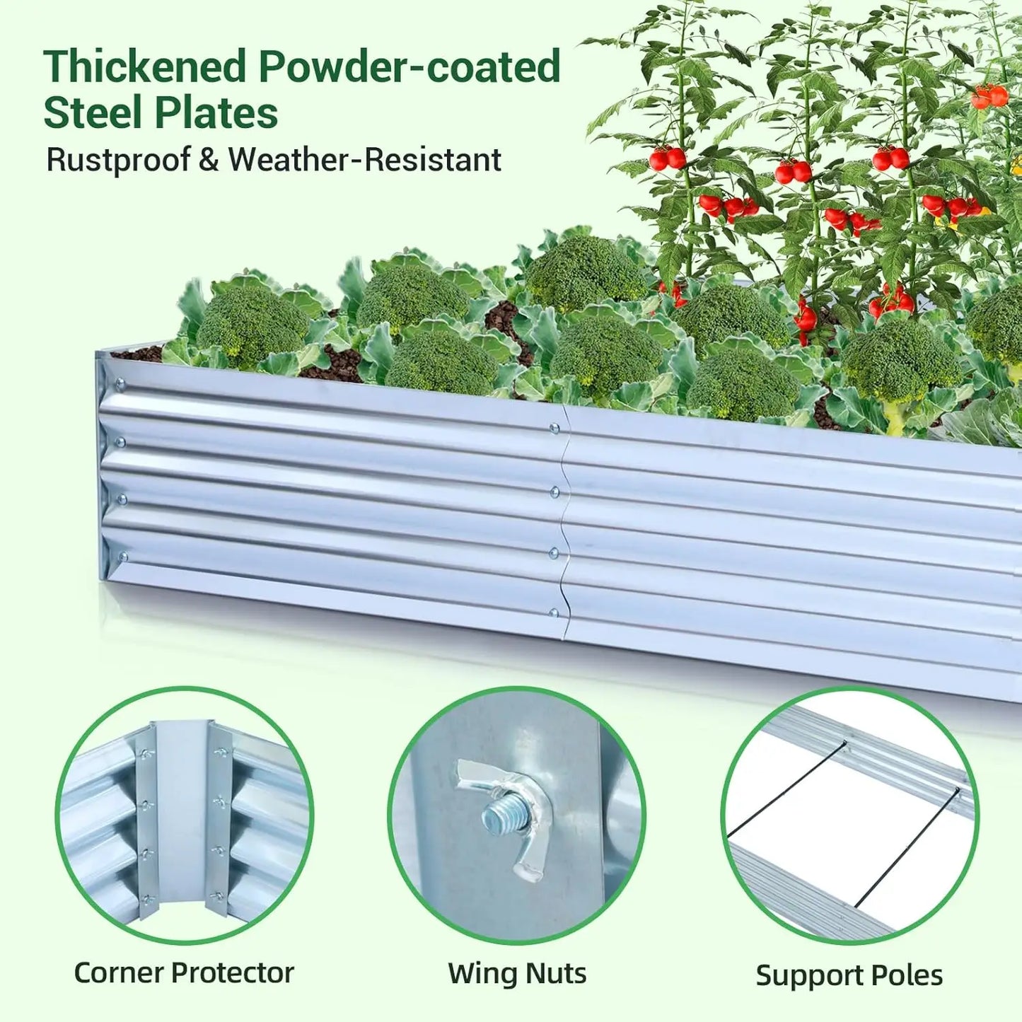 8x4ft Galvanized Raised Garden Bed with Greenhouse Cover, 4 Doors Ventilation, 3-in-1 Planter Box for Vegetables Flowers Herbs
