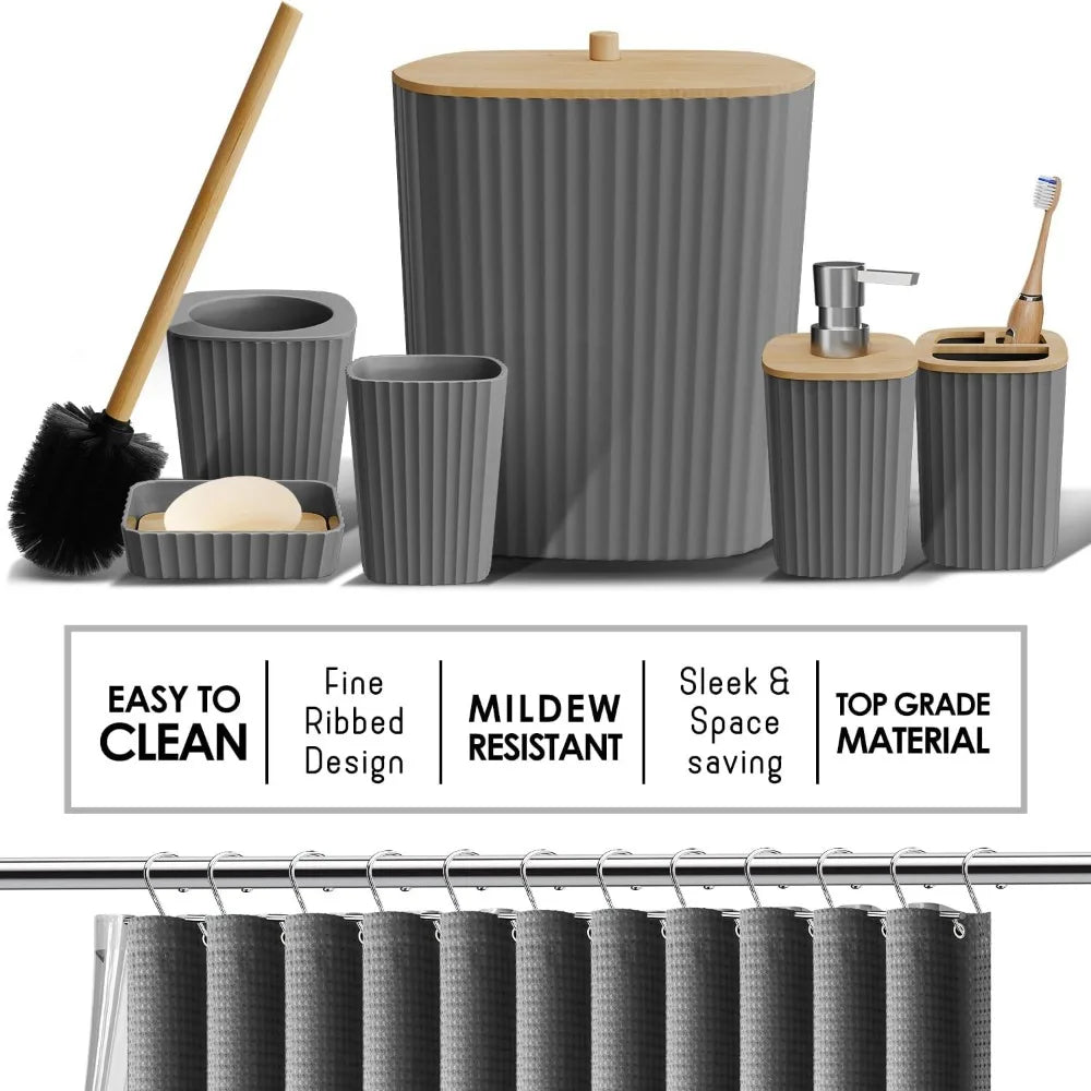 27-Piece Grey Bathroom Set with Shower Caddy, Rugs, Curtain, and Accessories for Spa-Like Decor