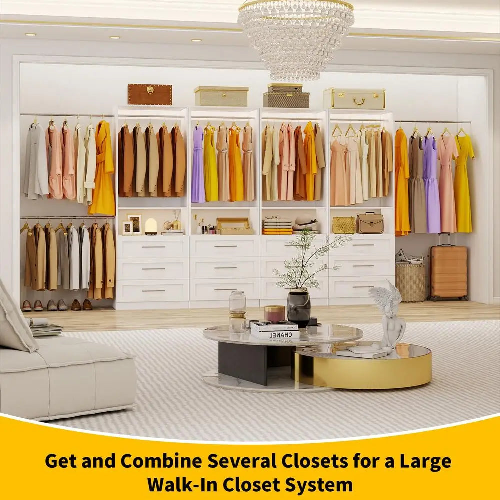 System Set of 4, 8FT21FT Closet System with 12 Drawers amp 8 Hanging Rods Adjustable, Walk in Closet Organizer System Wood with