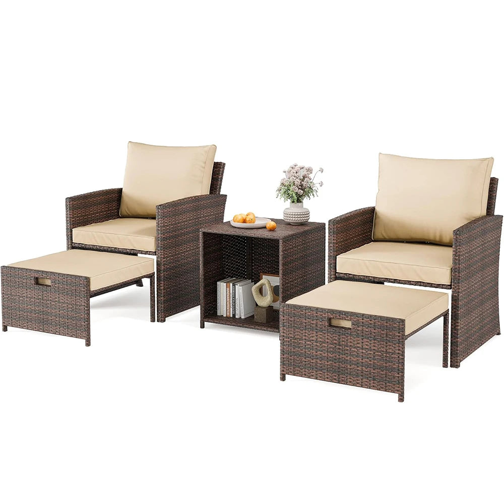 HiMISS All-Weather PE Rattan Patio Set With Two Ottomans