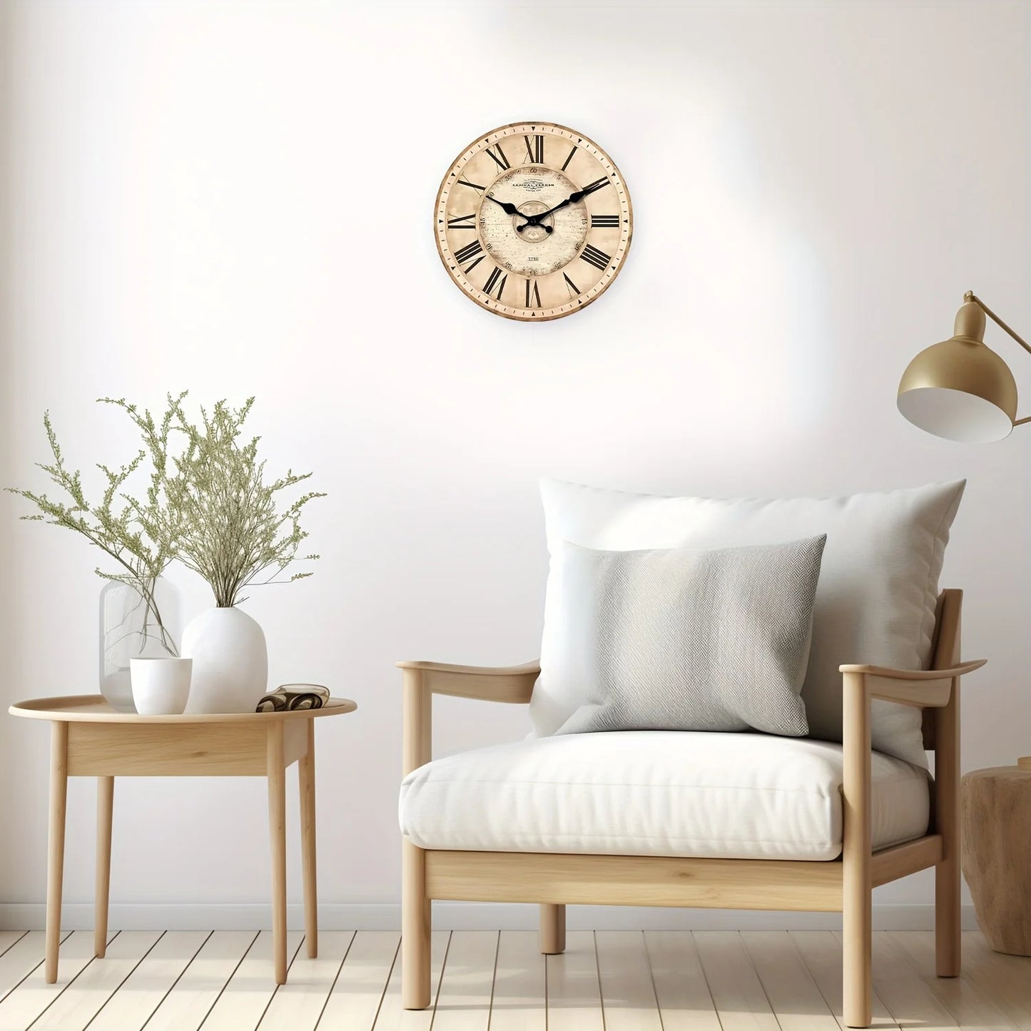 XMSJ Wooden Roman Numeral Wall Clock Analog Silent Battery Powered