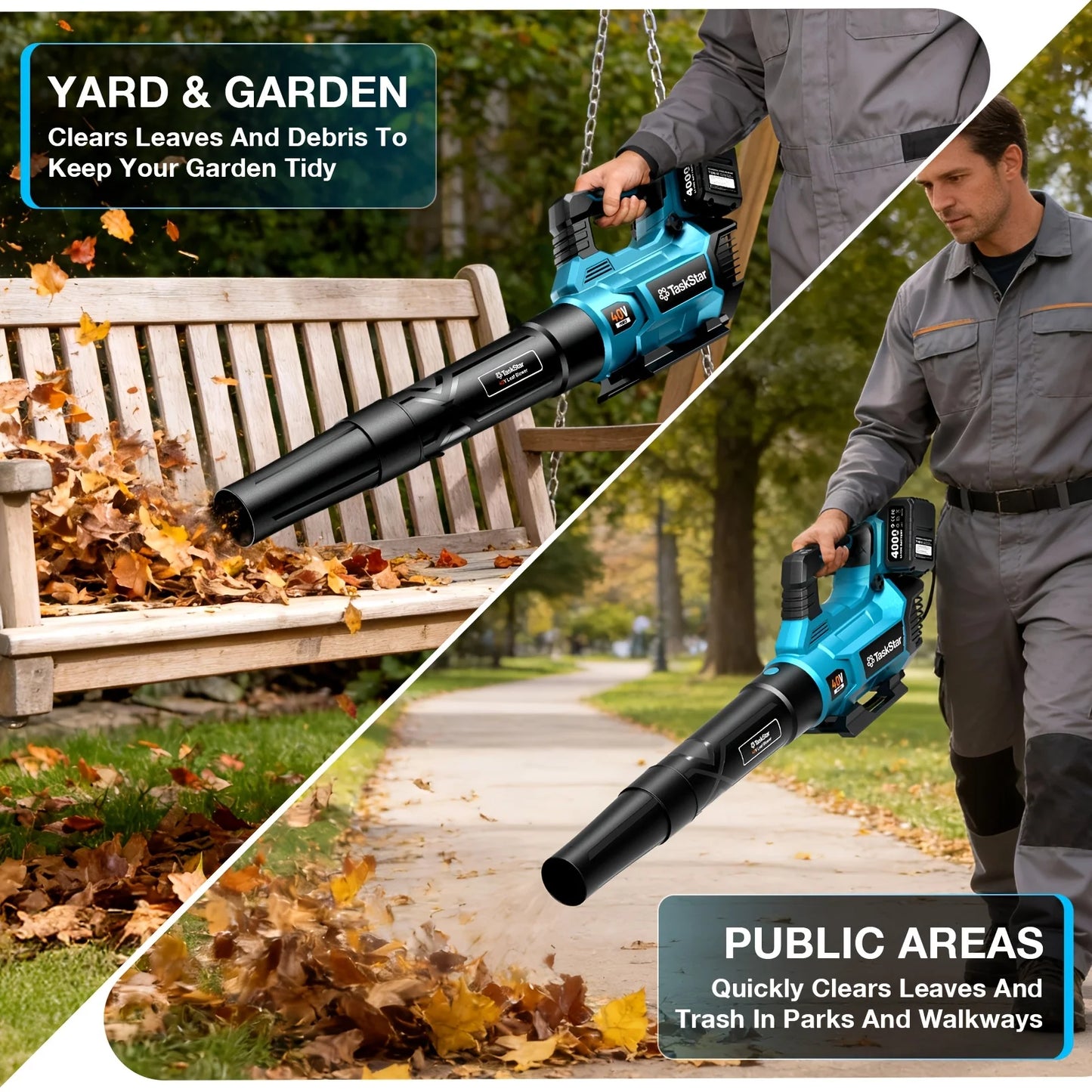 TaskStar Cordless Leaf Vacuum Electric Air Blower Powerful Leaf Blower With 2 4000mAh Batteries&2 Chargers Garden Dust Removal
