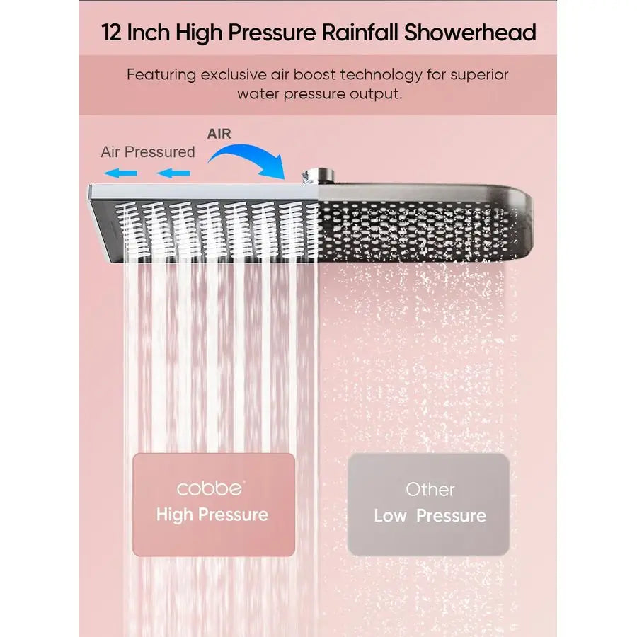 11.8 Inch Rain Shower Head with 6 Modes Handheld Water SprayHigh Pressure Showerhead Combo with 11 Inch Adjustable Extension Arm