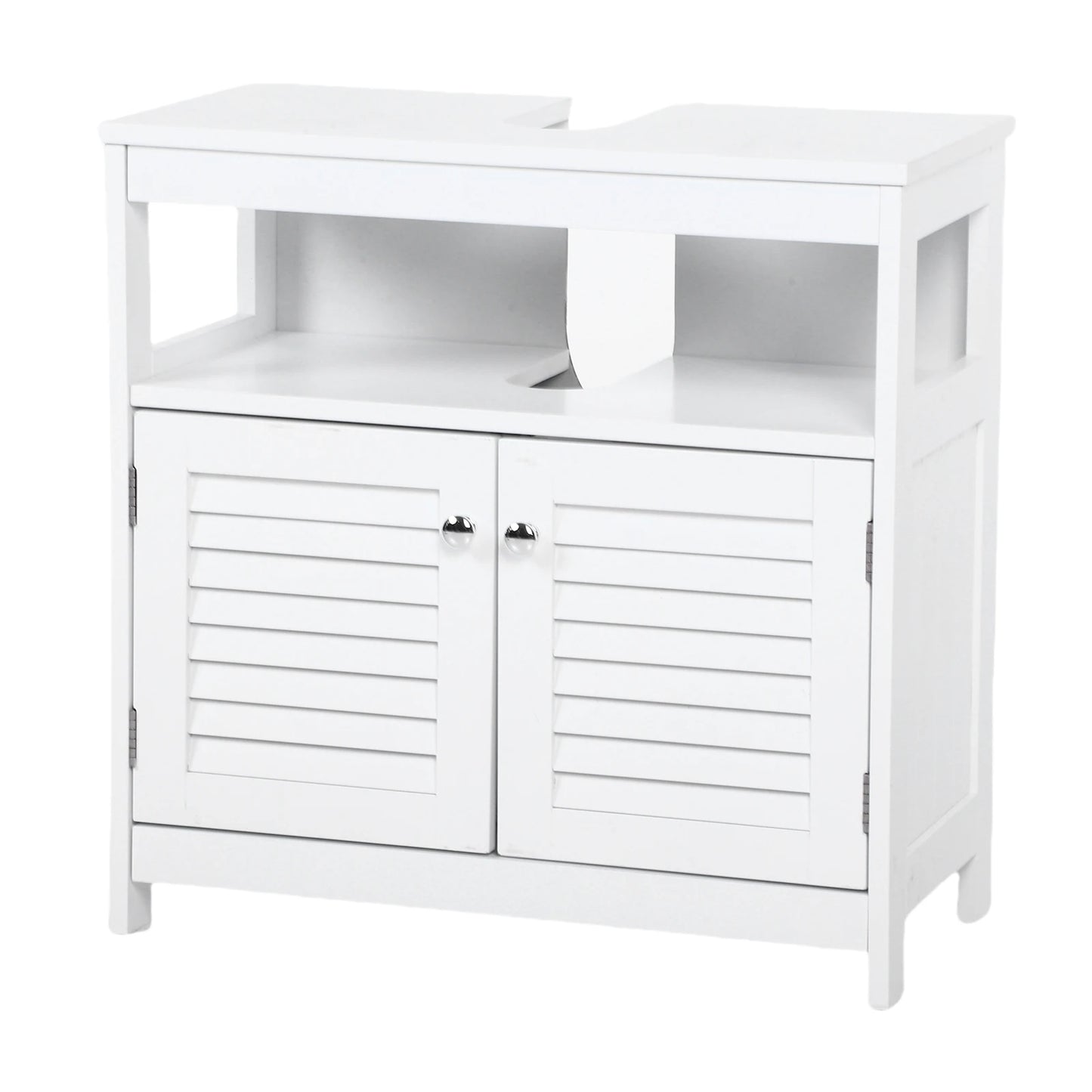 Under Sink Storage Cabinet with 2 Doors Open Shelf U Shape Cut Out Bathroom Under Sink Vanity for Toiletries Makeup