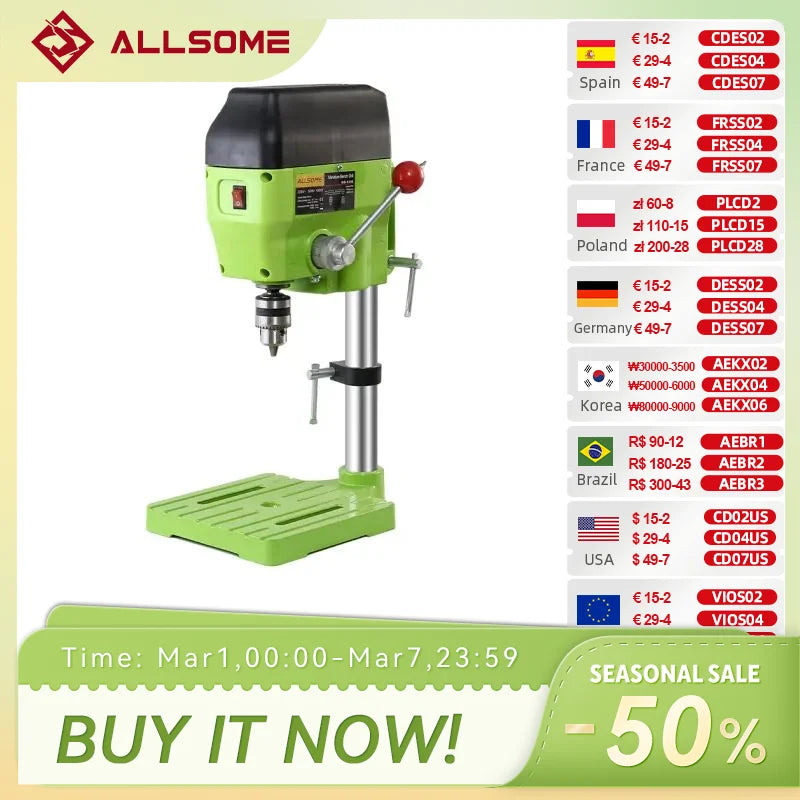 ALLSOME High Variable Speed Bench Drill Press 480W Drilling Machine Drilling Chuck 1-10mm For DIY Wood Metal Electric Tools