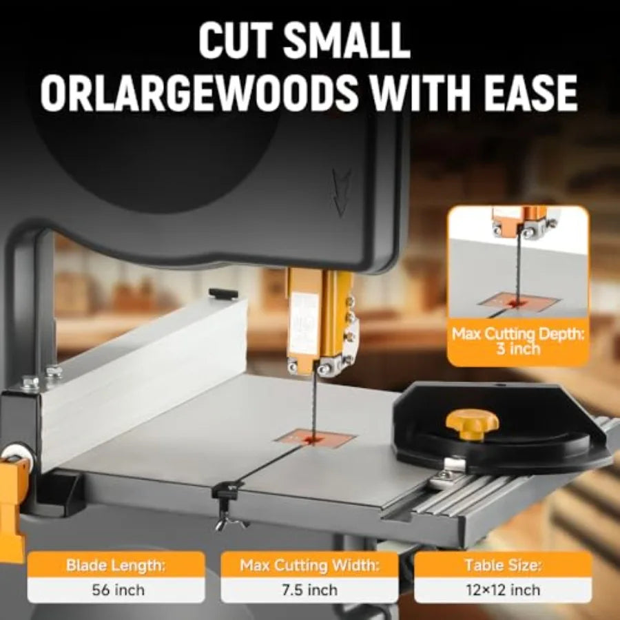 7-1/2-Inch Band Saw 3-Amp Max Cutting Depth 3.2-Inch Width 7.5-Inch Tilting Range 0-45° for Precision Woodworking and M