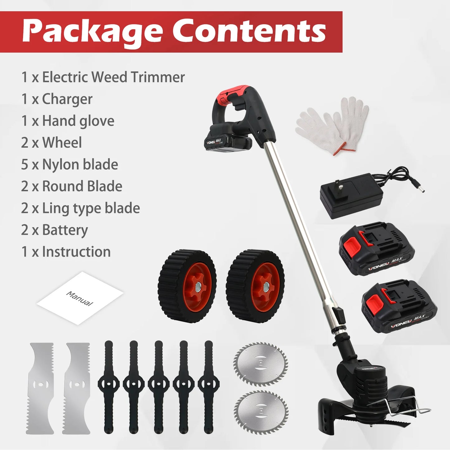 Electric Weed Wacker String Grass Trimmer Cordless with 2x2.0Ah Battery 21V Lightweight Lawn Grass for Garden and Yard Lawn