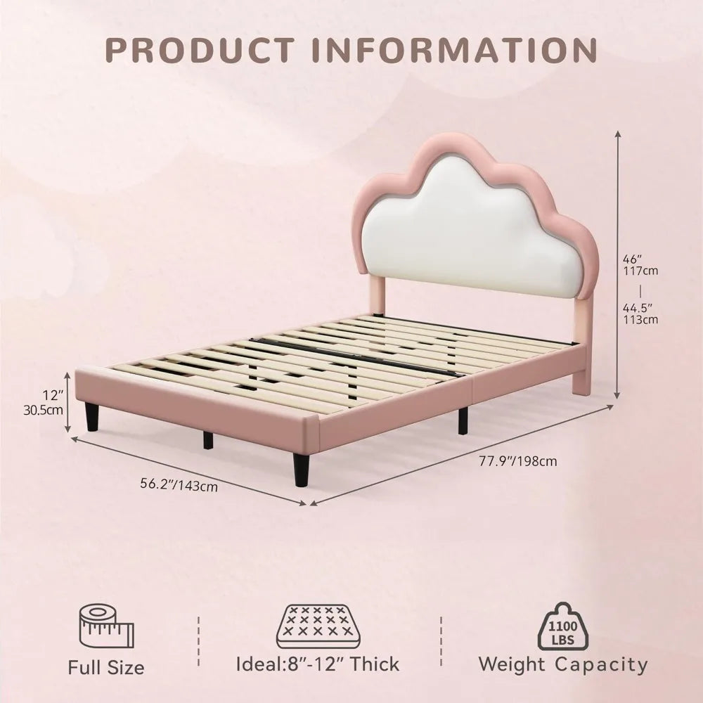 LED Light Upholstered Bed Frame With Adjustable PU Leather Headboard