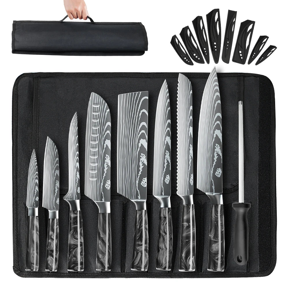 MDHAND 8 Piece Knife Set With Sharpener And Roll Bag