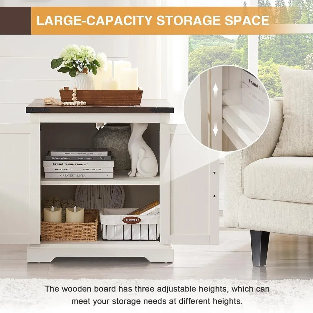 XIAOLANG Farmhouse End Table With Charging Station Set Of 2