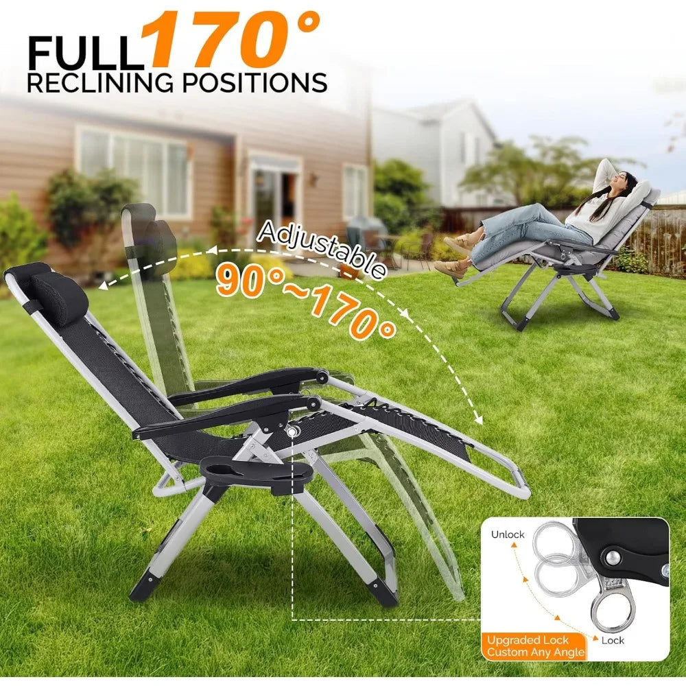 Cushioned Zero Gravity Chair With Removable Cushion And Tray Outdoor
