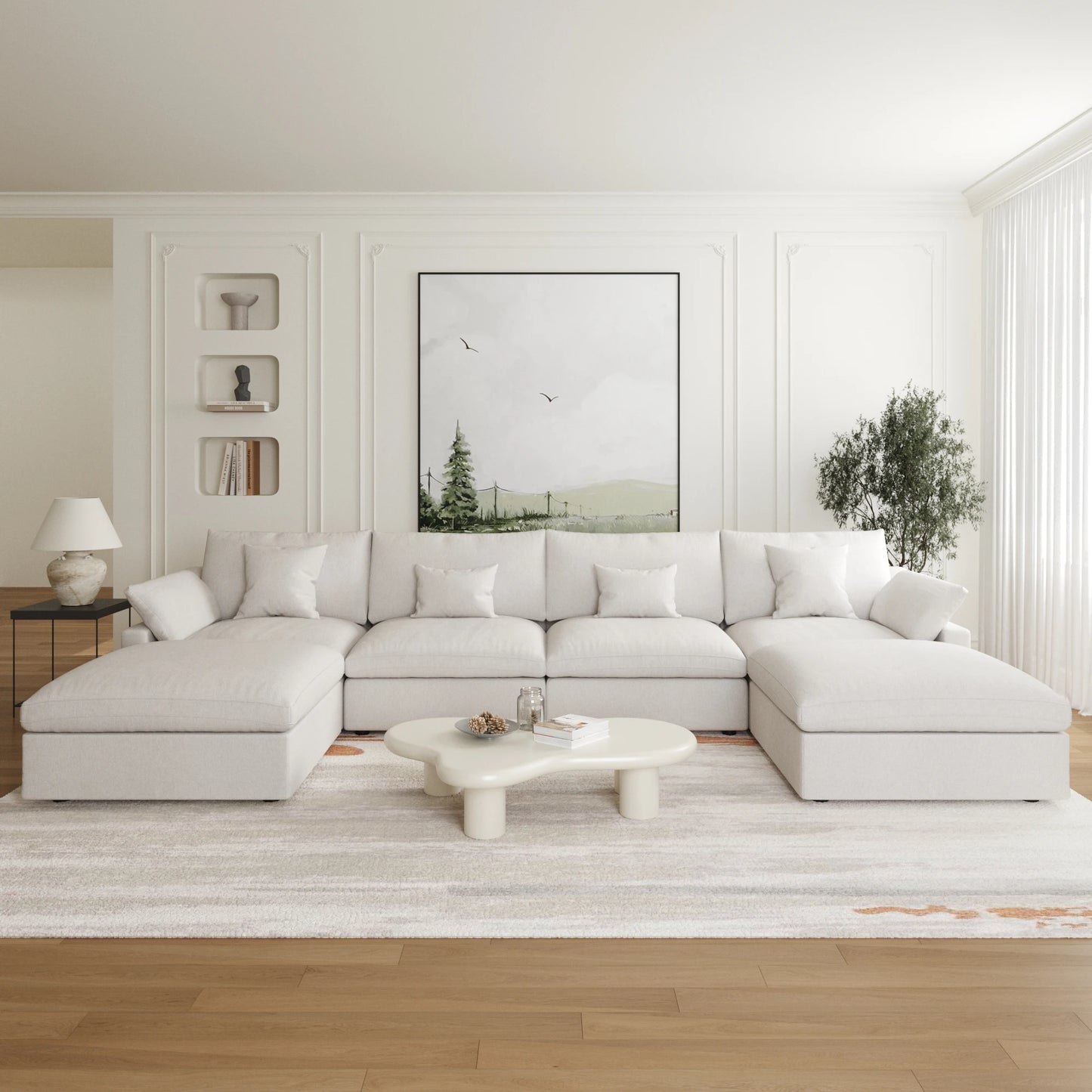 Modular Sectional Sofa for Living Room 160" Cloud Couch Down Filled U Shaped Couch with Ottoman Modern 6 Seater Convertible Sofa