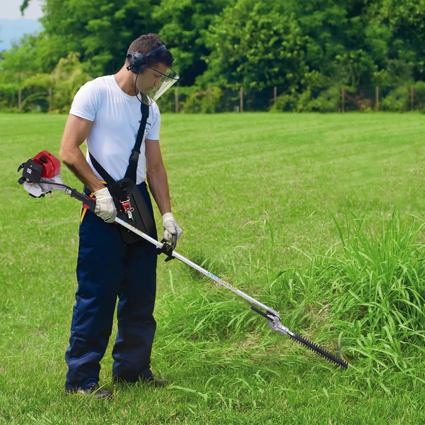 4-in-1 Side-Mount Lawn Mower (2-Stroke 51.7CC) - 1.4kW Power&6500rpm, 1.2L Tank&Extension Pole, Ideal for Trimming Grass/Hedges