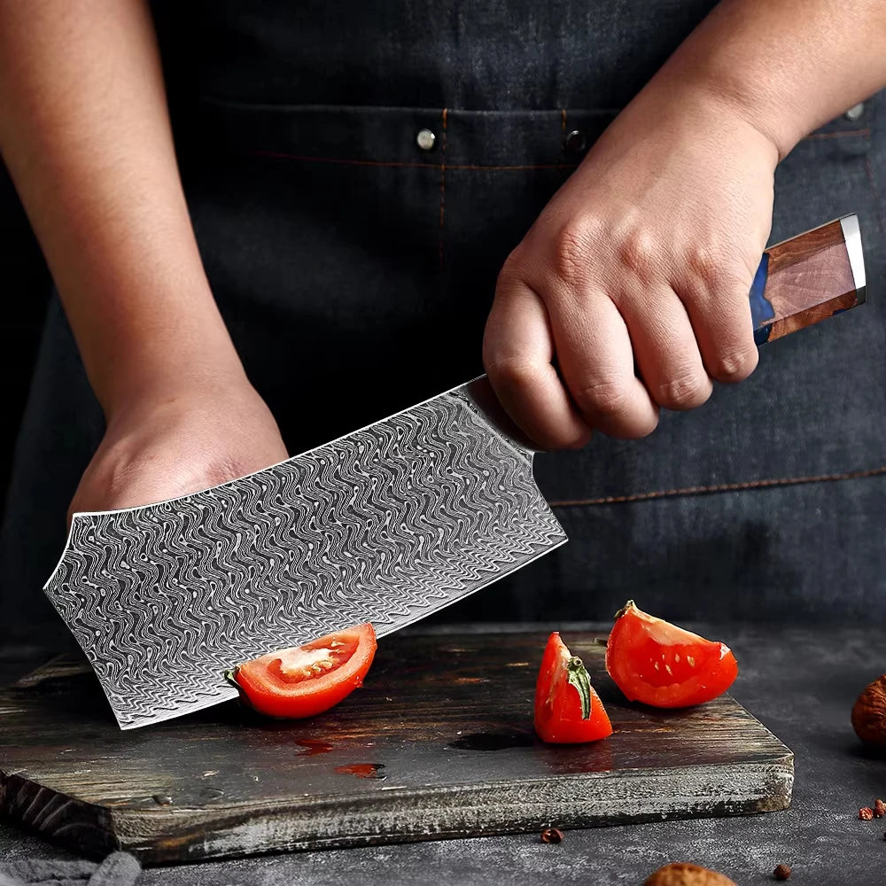 1-9 Pcs Damascus Knife Set Japanese Kitchen Knives VG10 Steel Core Ultra-Sharp Pro Chef Knife Set with Resin & Burl Wood Handles