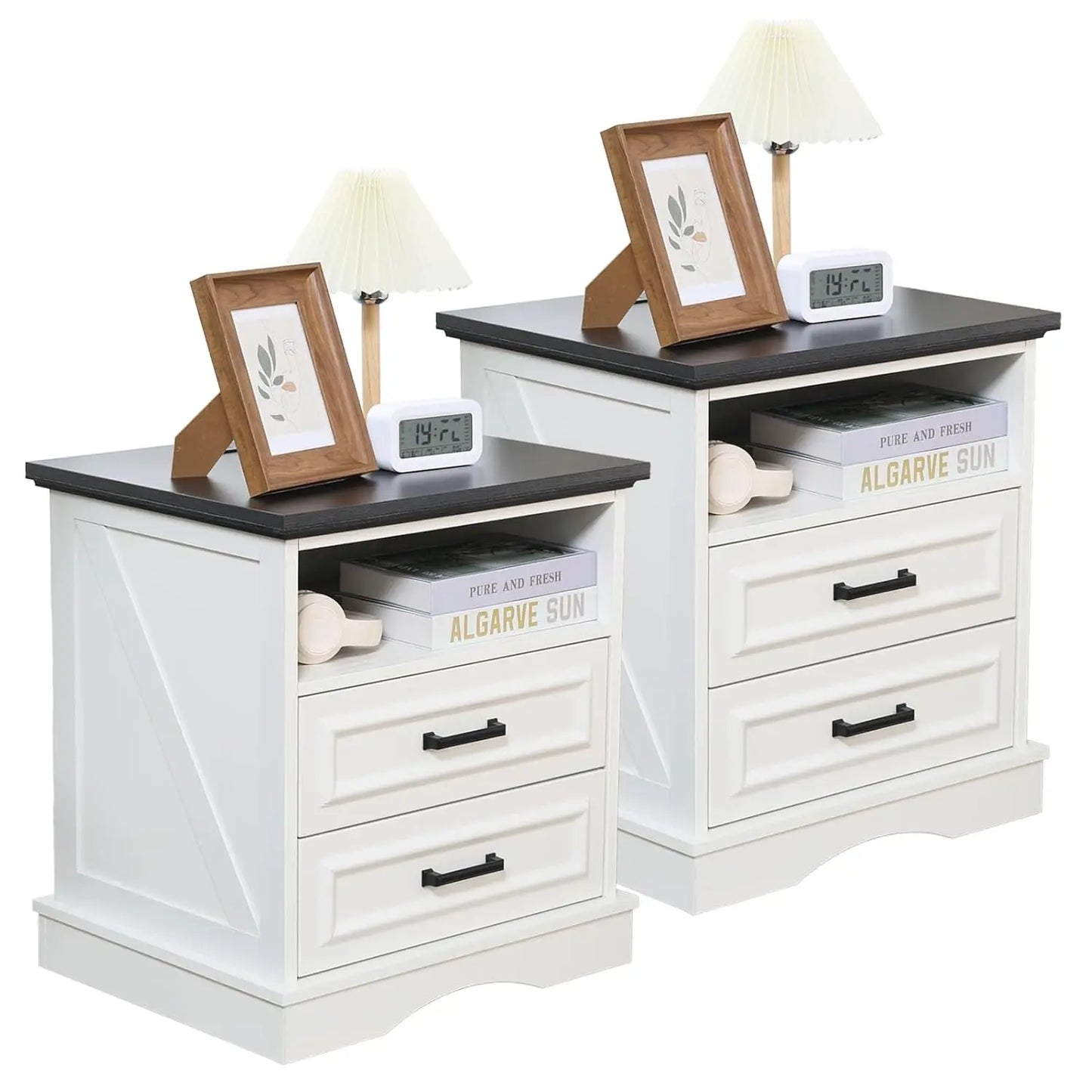 XIAOLANG Farmhouse Nightstands Set Of 2 With Charging Station