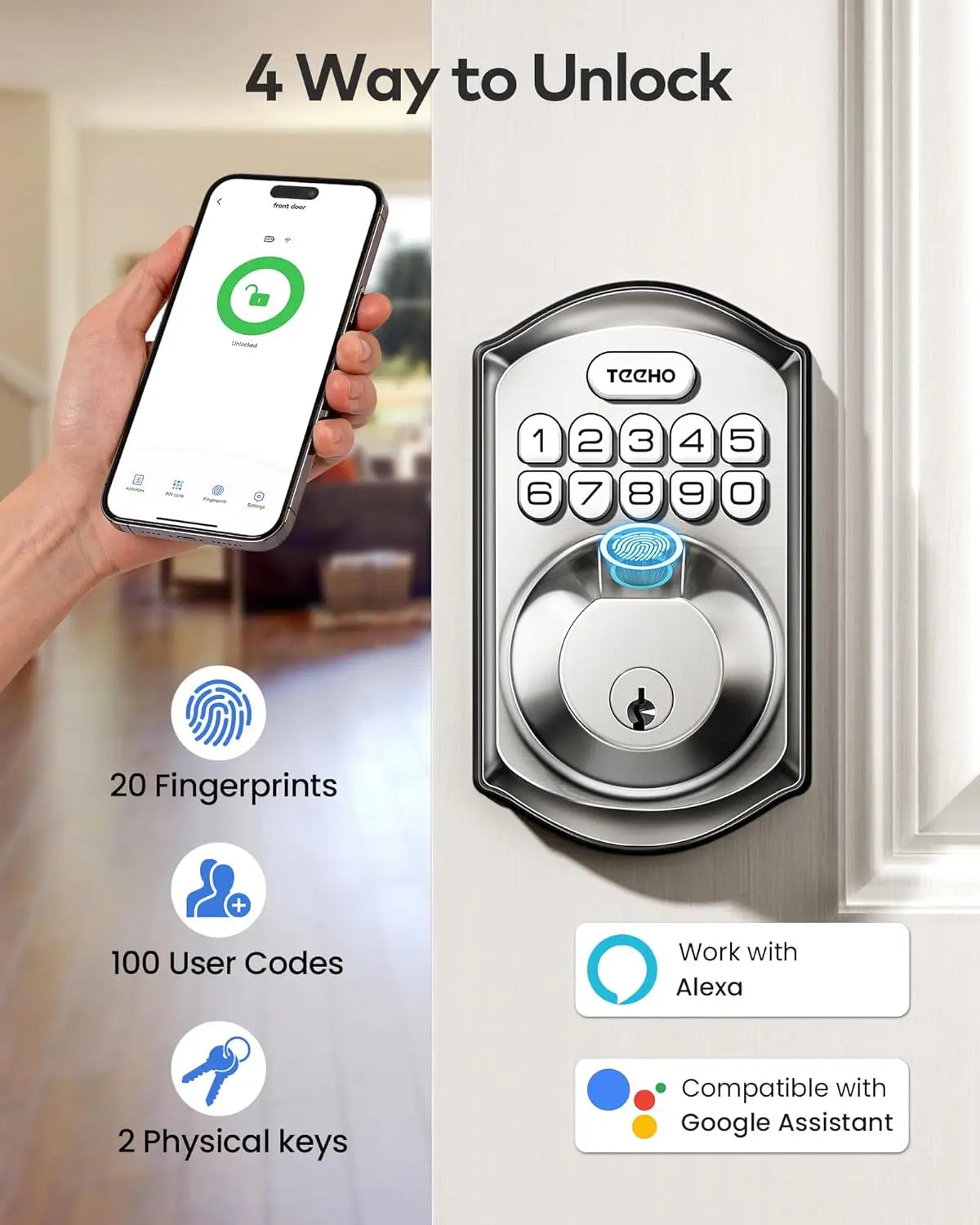WiFi Smart Lock With Fingerprint, Keypad, App Control, Alexa Compatible IP55