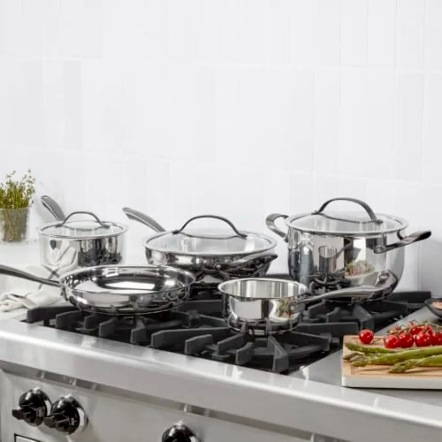 Stainless Steel Cookware Set With Brushed Titanium Finish