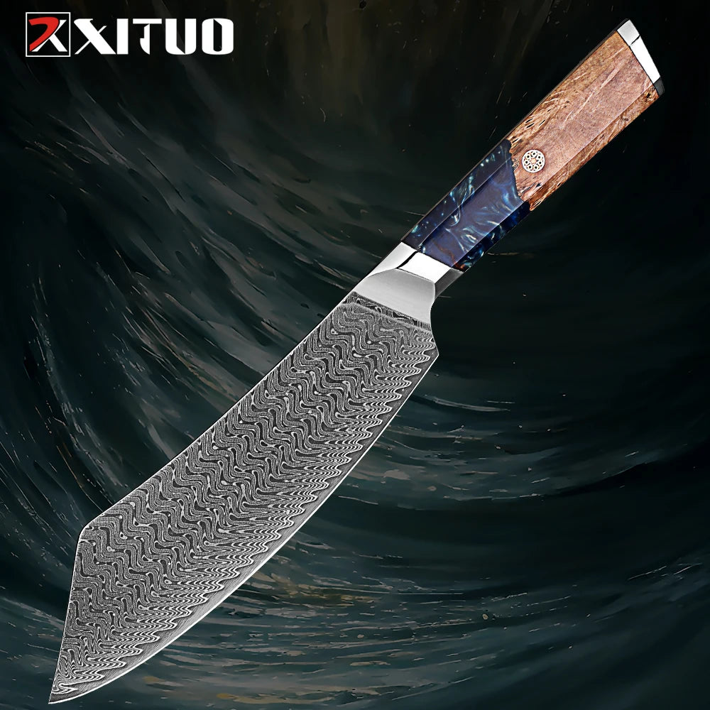1-9 Pcs Damascus Knife Set Japanese Kitchen Knives VG10 Steel Core Ultra-Sharp Pro Chef Knife Set with Resin & Burl Wood Handles