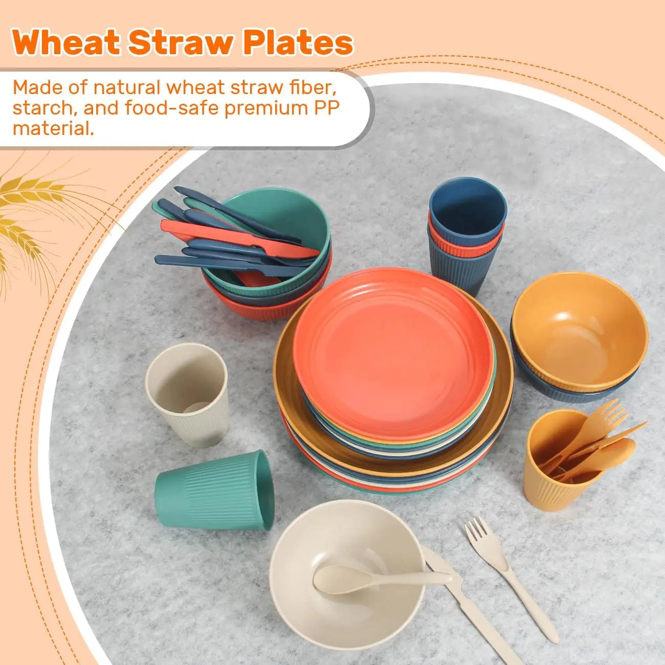 Unbreakable Wheat Straw Dinnerware Set Dishwasher Safe Microwave Safe