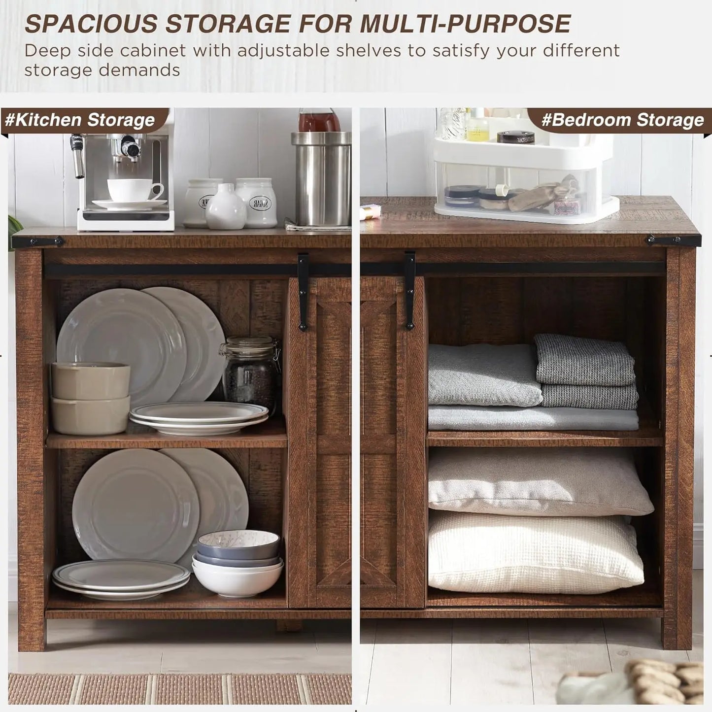 Rustic Wood Kitchen Cabinet With Sliding Barn Doors And Drawers