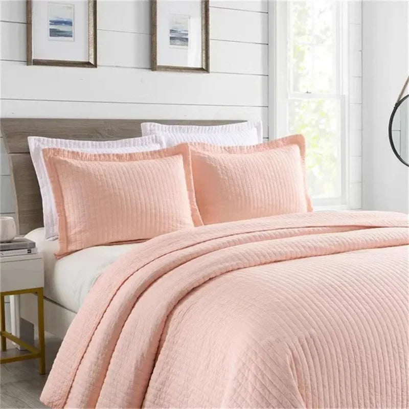 Striped Bedspread on the Bed Cotton Quilt Set Reversible Padded Bed Cover Queen King Size Quilted Blanket Throw Mattress Topper