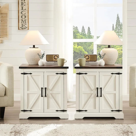 XIAOLANG Farmhouse End Table With Charging Station Set Of 2